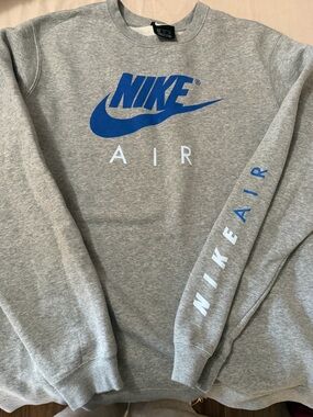 Nike Grey Crewneck Sweatshirt with Blue Nike Air Logo